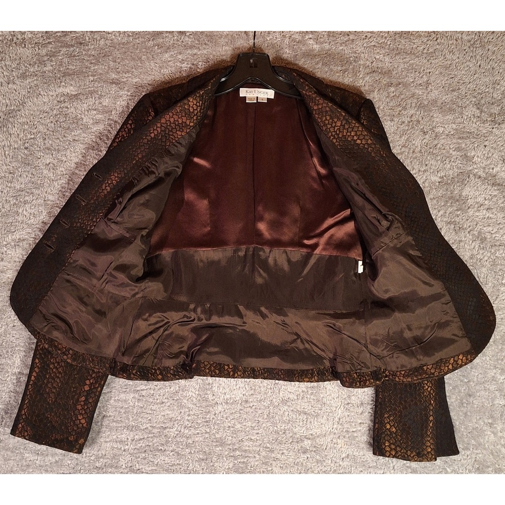 Kay Unger Snake Print Metallic Brocade Blazer Skirt Suit Set Size 6 Made Korea - Picture 13 of 16